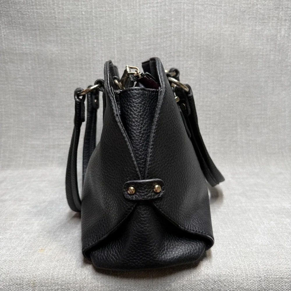 Black Padlock Faux Leather Satchel Handbag Purse Gold Padlock Detail Medium